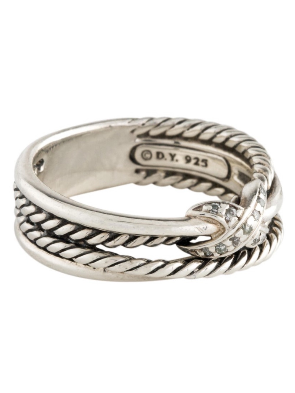 David Yurman Silver Diamond X Collection Ring- Size 5.75